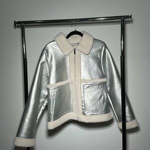 Target Silver and Cream Teddy Jacket with Textured Finish